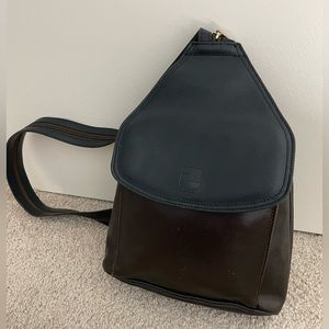 CUERO VACA Brown/Black Cow Leather Backpack Argentina Embossed Ted Lapidus